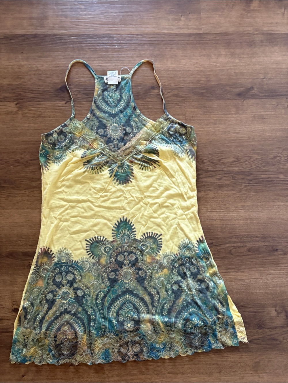 American Rag Yellow and Teal Boho Racerback Tank shirt